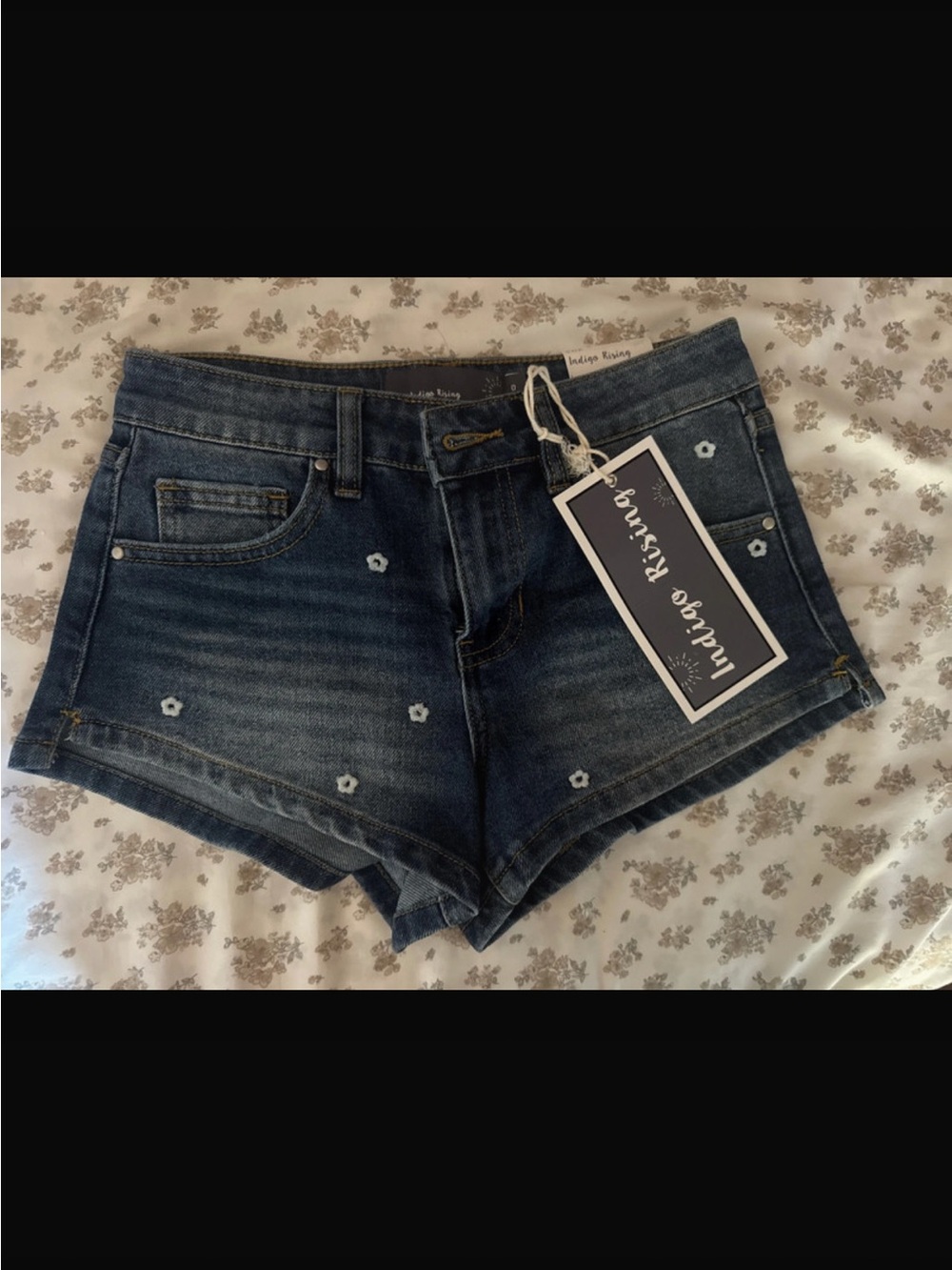 Indigo Rising Women's Dark Blue Embroidered Denim Shorts